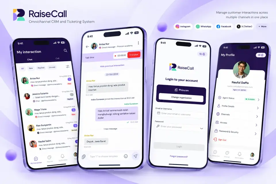RaiseCall Omnichannel - Mobile Apps interface