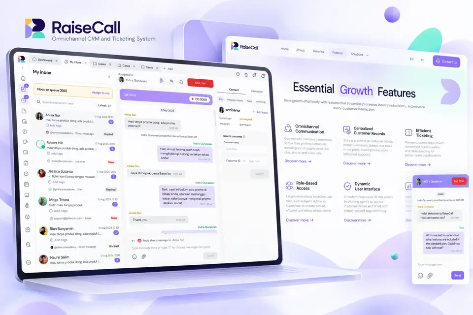 RaiseCall Omnichannel CRM - Web Apps interface